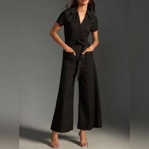 NWT Anthropologie Maeve 10 Colette Wrap Culotte Jumpsuit Black Belted Wide Leg